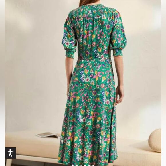 Boden Smocked Neck Jersey Midi Dress Highland Green Floral size 8 No Belt - Picture 3 of 13